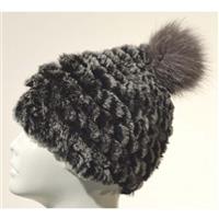Mitchie's Matchings Rabbit Fur Hat with Pom - Women's - Black Frost