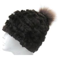 Mitchie's Matchings Rabbit Fur Hat with Pom - Women's - Brown & Fin