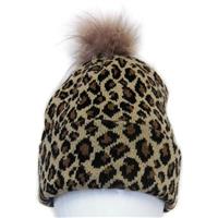 Mitchie's Matchings Leopard Knit Hat with Fox Pom - Women's - Brown