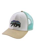 Patagonia Trucker Hat - Youth - Fitz Roy Bear / White w / El Capilene khaki