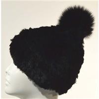 Mitchie's Matchings Rabbit Fur Hat with Pom - Women's - Black Fox