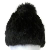 Mitchie's Matchings Mink Hat with Fox Pom - Women's - Black