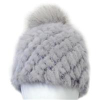 Mitchie's Matchings Mink Hat with Fox Pom - Women's - Grey