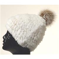 Mitchie's Matchings Rabbit Fur Hat with Pom - Women's - White & Fox Pom